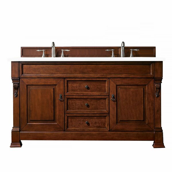 James Martin Vanities Brookfield 60in Double Vanity, Warm Cherry w/ 3 CM White Zeus Quartz Top 147-114-5681-3WZ